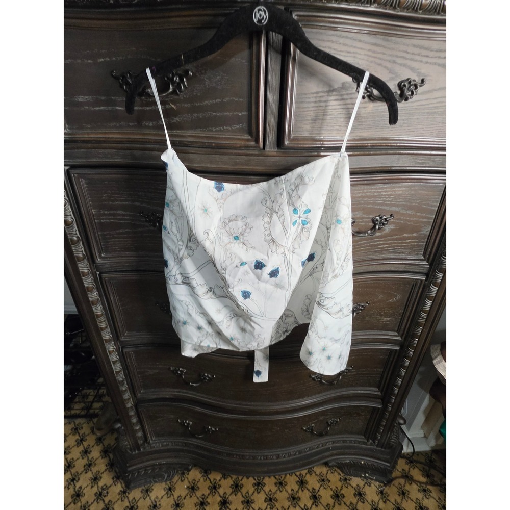 Commense Floral Print Tie Waist Mini Skirt White Blue Small NWT OA241230073